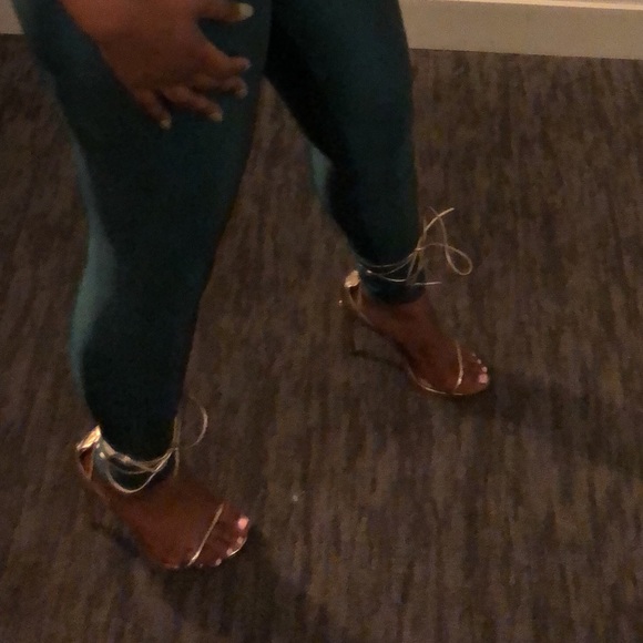 Super Cute Metallic Gold Lace Up Heels - Picture 1 of 6